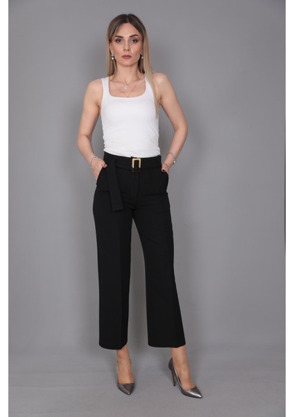 Tokalı Kemerli Pantolon-Siyah indirimleri