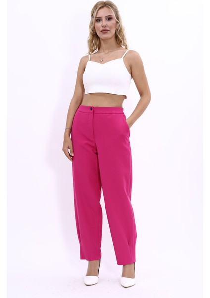 Pileli Paça Pantolon-Fuşya modelleri