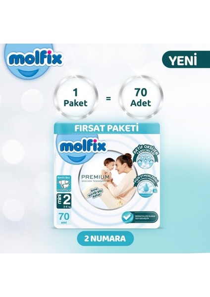 Premium Bebek Bezi Fırsat Paketi 2 Beden 3-6 kg 70 Adet