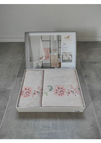 2'li Bambu Banyo Havlu Seti - Çiçek Nakışlı & Yumuşak Banyo Havlusu - Tivoli Julia -Kapuçino modelleri