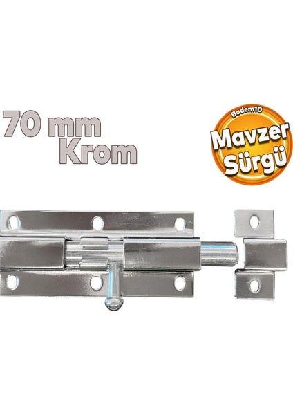 Kapı Sürgüsü Metal Krom Mavzer Sürgü Sürgülü Kilit 25X70 mm Kapı Pencere Emniyet Kilidi