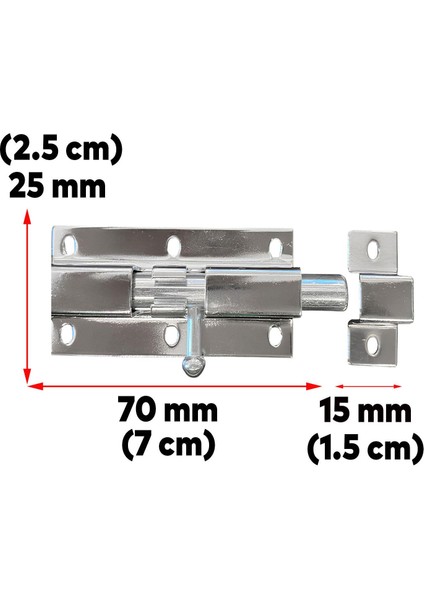 Kapı Sürgüsü Metal Krom Mavzer Sürgü Sürgülü Kilit 25X70 mm Kapı Pencere Emniyet Kilidi