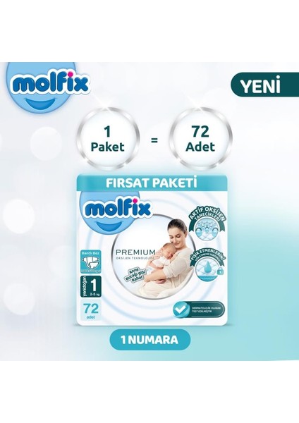 Premium Bebek Bezi Fırsat Paketi 1 Beden 2-5 kg 72 Adet