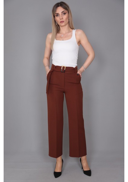 Tokalı Kemerli Pantolon-Kestane indirimleri
