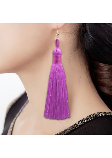 3 Pairs Kadın Boho Moda Uzun Püskül Küpe (Purple) (Yurt Dışından)