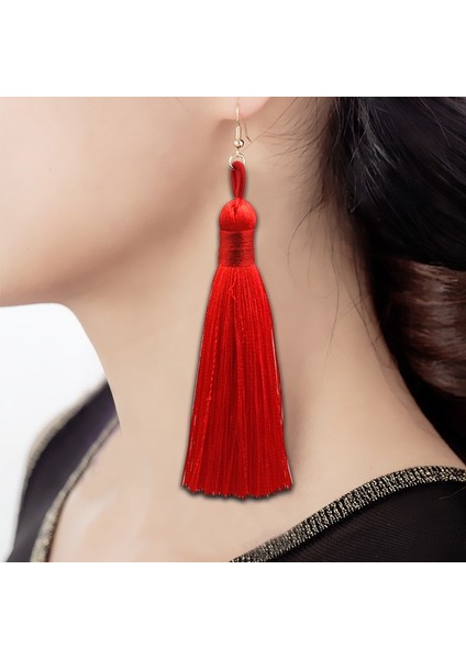 3 Pairs Kadın Boho Moda Uzun Püskül Küpe (Red) (Yurt Dışından)