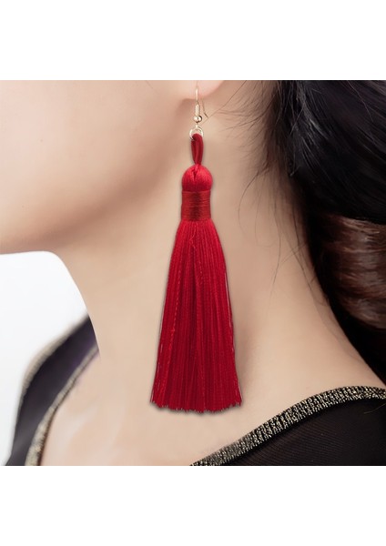 3 Pairs Kadın Boho Moda Uzun Püskül Küpe (Wine Red) (Yurt Dışından)