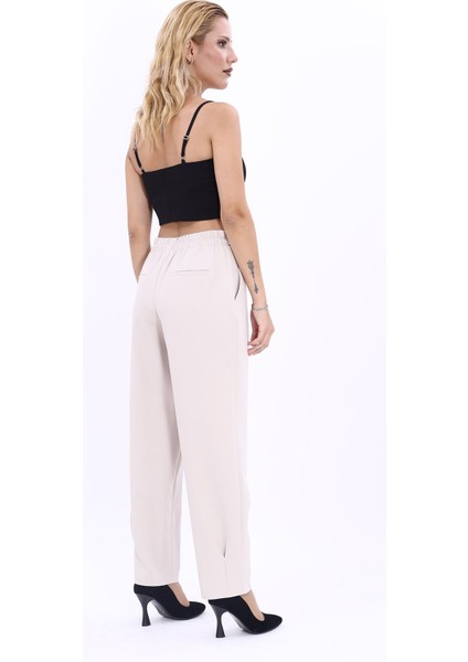 Paçası Pileli Pantolon-Bej modelleri