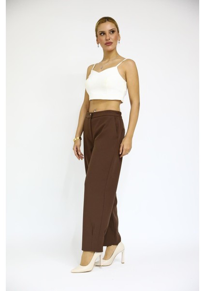Paçası Pileli Pantolon-Kestane fiyatları