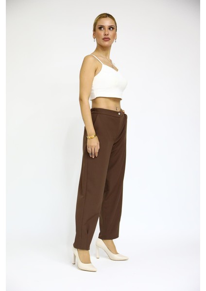 Paçası Pileli Pantolon-Kestane fırsatları
