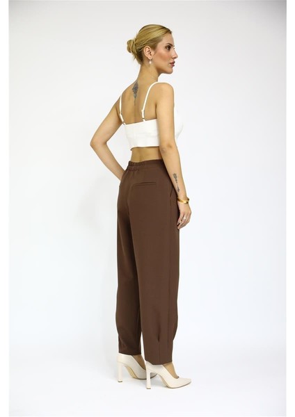 Paçası Pileli Pantolon-Kestane indirimleri