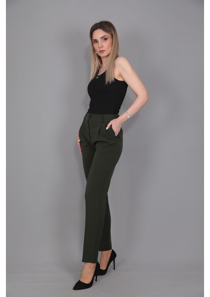 Kemerli Köprülü Dar Paça Pantolon-Haki fiyatları