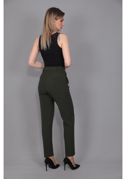 Kemerli Köprülü Dar Paça Pantolon-Haki fırsatları
