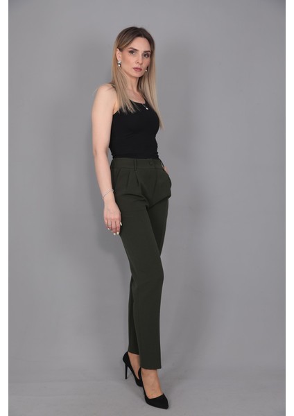 Kemerli Köprülü Dar Paça Pantolon-Haki indirimleri