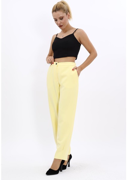 Paçası Pileli Pantolon-Sarı