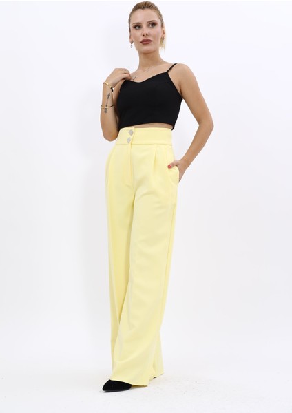 Korsaj Kemer Yüksek Bel Palazzo Pantolon-Sarı