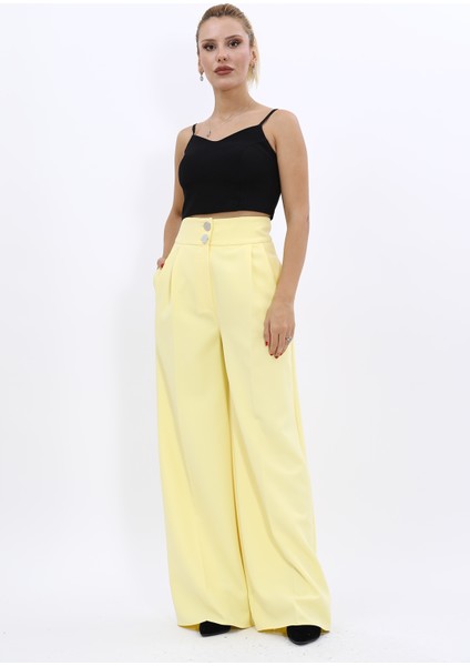 Korsaj Kemer Yüksek Bel Palazzo Pantolon-Sarı indirimleri