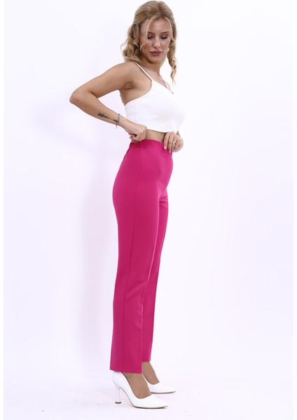 Beli Lastikli Fermuarlı Boru Paça Pantolon -Fuşya fiyatları