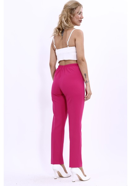 Beli Lastikli Fermuarlı Boru Paça Pantolon -Fuşya modelleri
