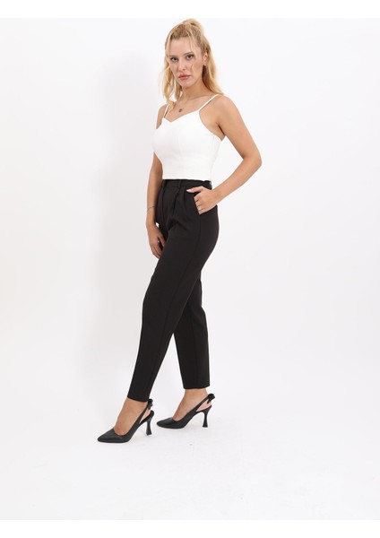 Kemerli Köprülü Dar Paça Pantolon-Siyah fırsatları