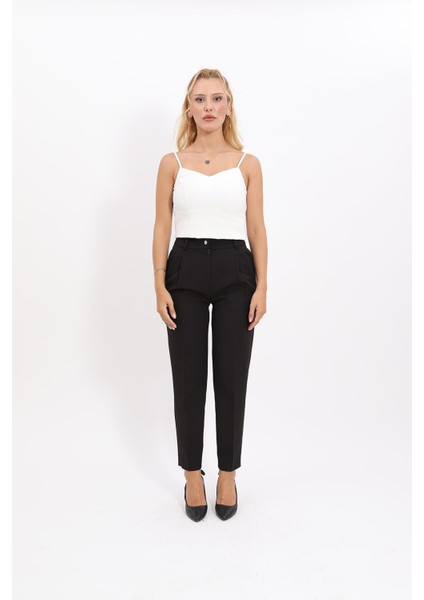 Kemerli Köprülü Dar Paça Pantolon-Siyah indirimleri