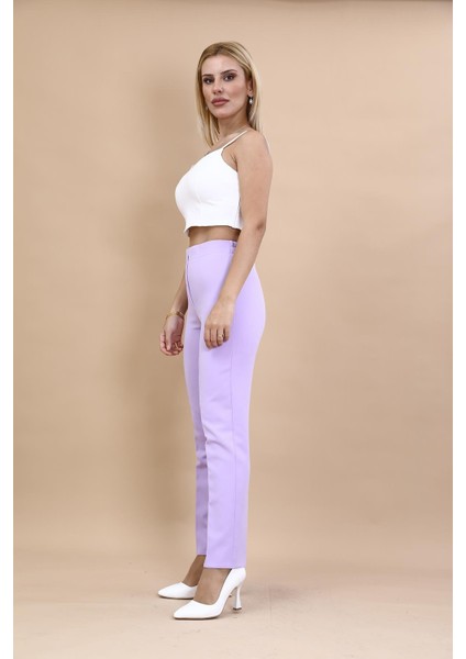 Beli Lastikli Fermuarlı Boru Paça Pantolon -Menekşe fiyatları