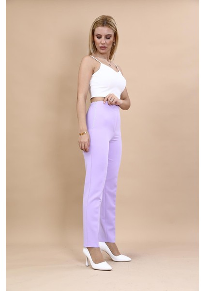 Beli Lastikli Fermuarlı Boru Paça Pantolon -Menekşe modelleri