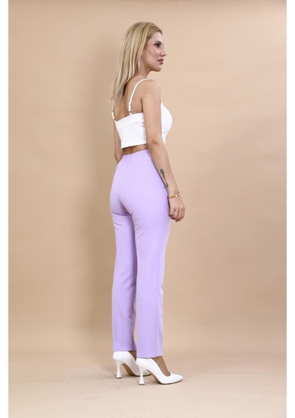 Beli Lastikli Fermuarlı Boru Paça Pantolon -Menekşe fırsatları