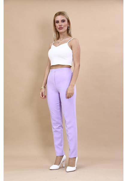 Beli Lastikli Fermuarlı Boru Paça Pantolon -Menekşe indirimleri