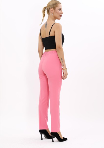 Beli Lastikli Fermuarlı Boru Paça Pantolon -Pembe modelleri