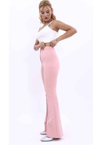 İspanyol Paça Pantolon-Pudra