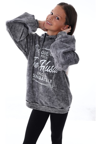 Kız Çocuk Kışlık Baskılı Yüksek Kaliteli Kapüşonlu Sweatshirt