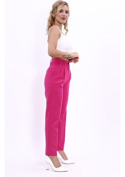 Kemerli Köprülü Dar Paça Pantolon-Fuşya modelleri