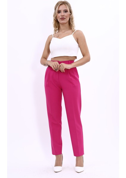 Kemerli Köprülü Dar Paça Pantolon-Fuşya indirimleri