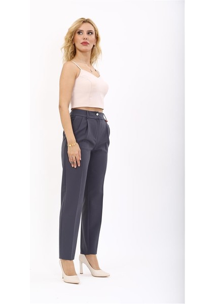 Kemerli Köprülü Dar Paça Pantolon-Füme modelleri