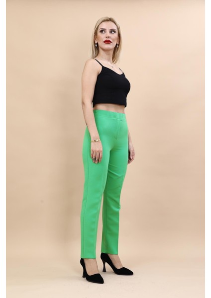 Beli Lastikli Fermuarlı Boru Paça Pantolon -Yeşil fiyatları