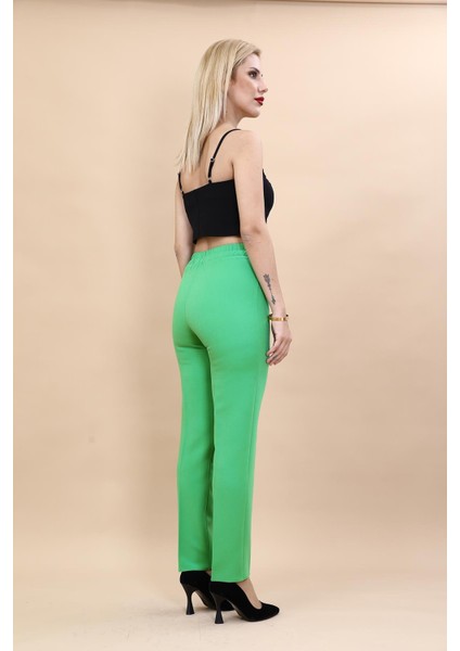Beli Lastikli Fermuarlı Boru Paça Pantolon -Yeşil modelleri