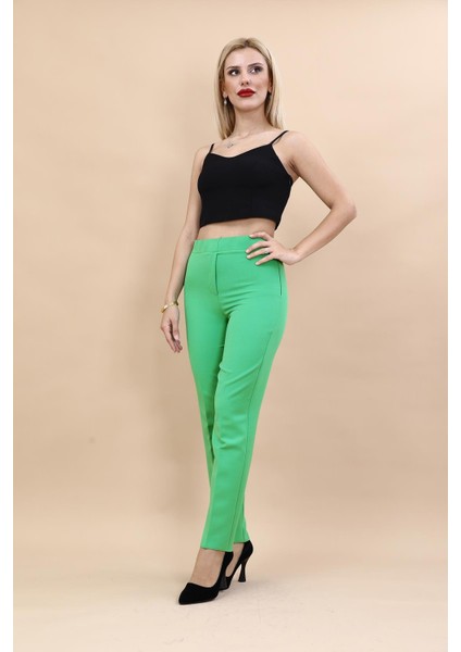 Beli Lastikli Fermuarlı Boru Paça Pantolon -Yeşil indirimleri
