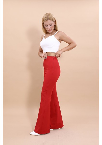 İspanyol Paça Pantolon-Kırmızı