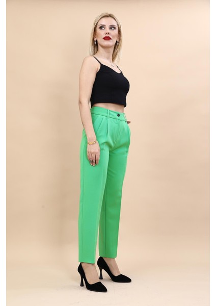 Kemerli Köprülü Dar Paça Pantolon-Yeşil modelleri
