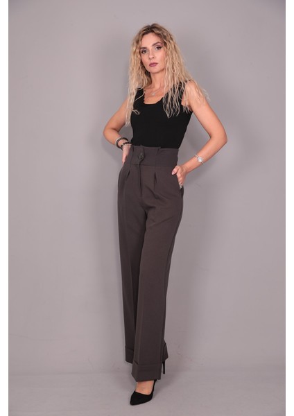 Duble Paça Yüksek Bel Pantolon-Füme modelleri