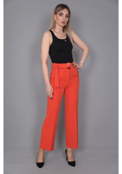 Tokalı Kemerli Pantolon-Turuncu