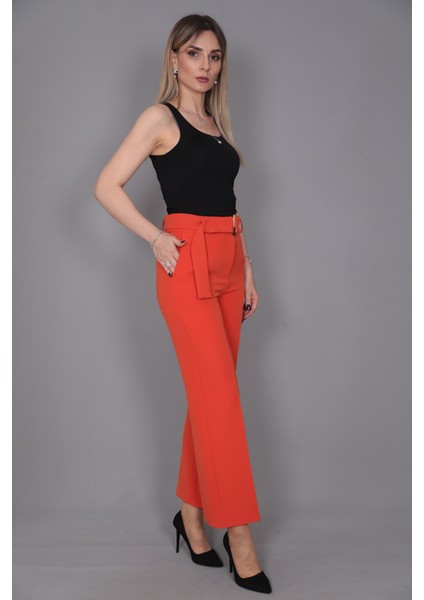 Tokalı Kemerli Pantolon-Turuncu modelleri