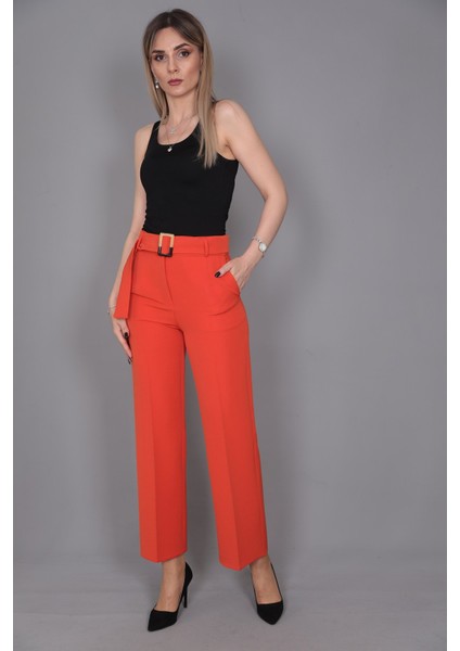 Tokalı Kemerli Pantolon-Turuncu fırsatları