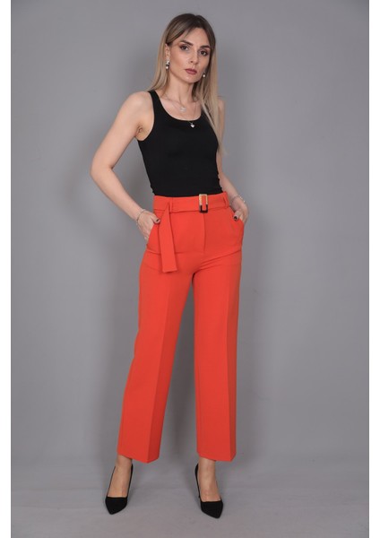 Tokalı Kemerli Pantolon-Turuncu indirimleri
