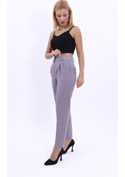 Kemerli Köprülü Dar Paça Pantolon-Antrasit