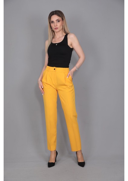 Kemerli Köprülü Dar Paça Pantolon-Hardal