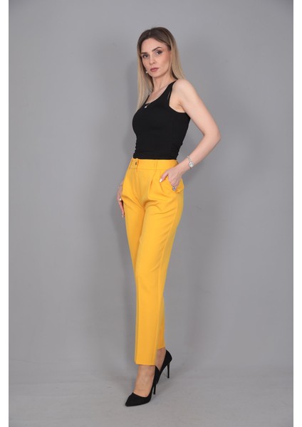 Kemerli Köprülü Dar Paça Pantolon-Hardal modelleri