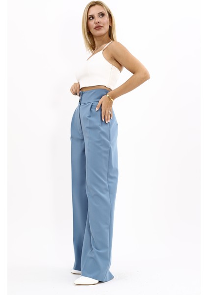 Korsaj Kemer Yüksek Bel Palazzo Pantolon-Deniz fiyatları