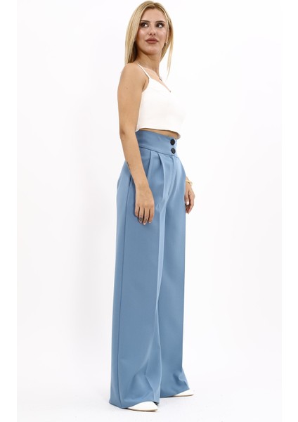 Korsaj Kemer Yüksek Bel Palazzo Pantolon-Deniz modelleri